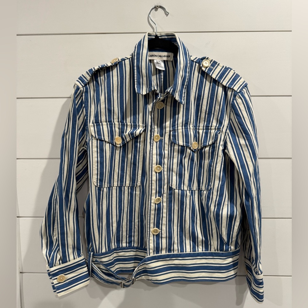 Caron Callahan blue white striped Mateo denim jacket